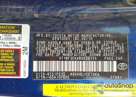 2011 Toyota Camry Se из США, поврежденный, VIN 4T1BF3EK4BU620134